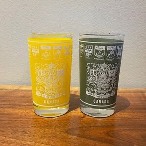 Canada Centennial glasses (1887-1967) one green one yellow